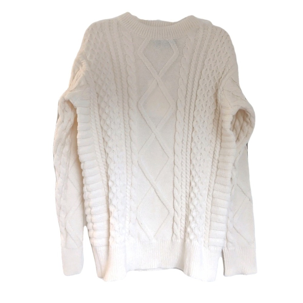 NWT Aelfric Eden Cream Diamond Cable Knit Crewneck Sweater Sz M